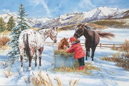 Carla D'aguanno Handsigned & Numbered Limited Edition Giclee on Canvas:"Hoofprints in the Snow "