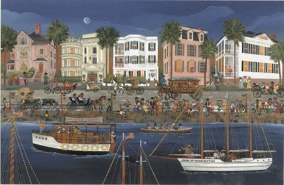 Carol Dyer Hand Signed and Numbered Limited Edition Lithograph " Parade of Lights in Charleston "