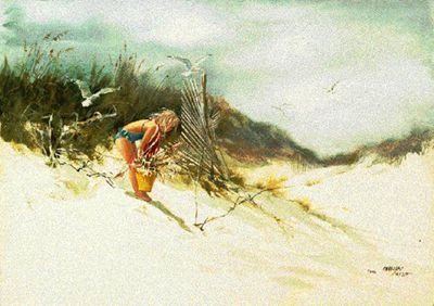 CAROLYN BLISH 18X25 Secondary Market Art: "GATHERING SEA OATS"