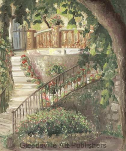 Catherine Thomas Handsigned and Numbered Limited Edition Gallery Giclee Paper: "Courtyard Gardens, France"