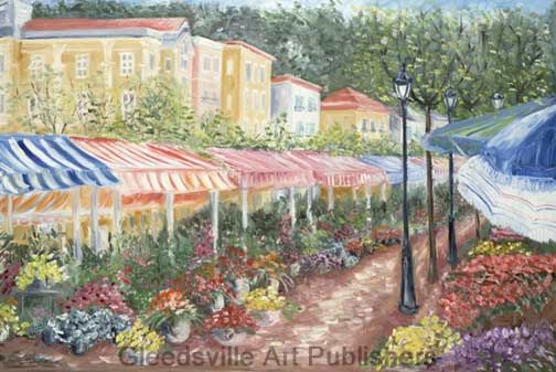 Catherine Thomas Handsigned and Numbered Limited Edition Gallery Giclee Paper: "Flower Market in Nice"