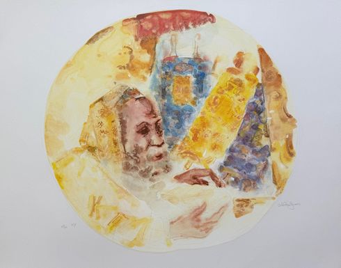 Chaim Gross Hand Signed Artist Proof Lithograph:"The Rabbi and the Torah"