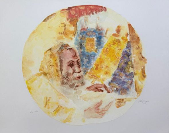 Chaim Gross Hand Signed Artist Proof Lithograph:"The Rabbi and the Torah"