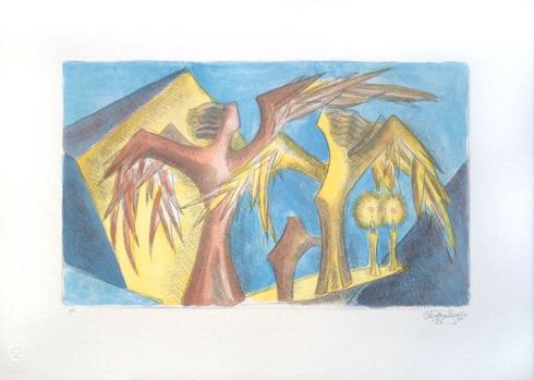 Chaim Gross Hand Signed Publisher Proof Lithograph:"Sabbath Angels" Chaim Gross Hand Signed Publisher Proof Lithograph:"Sabbath Angels"