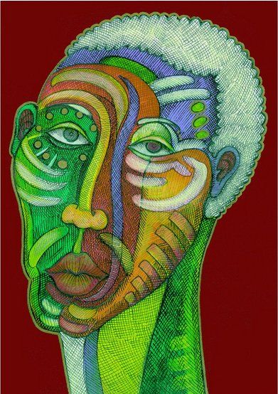 Charles Bibbs Hand Signed Acrylic and Ink on Canvas:"Man in Love"