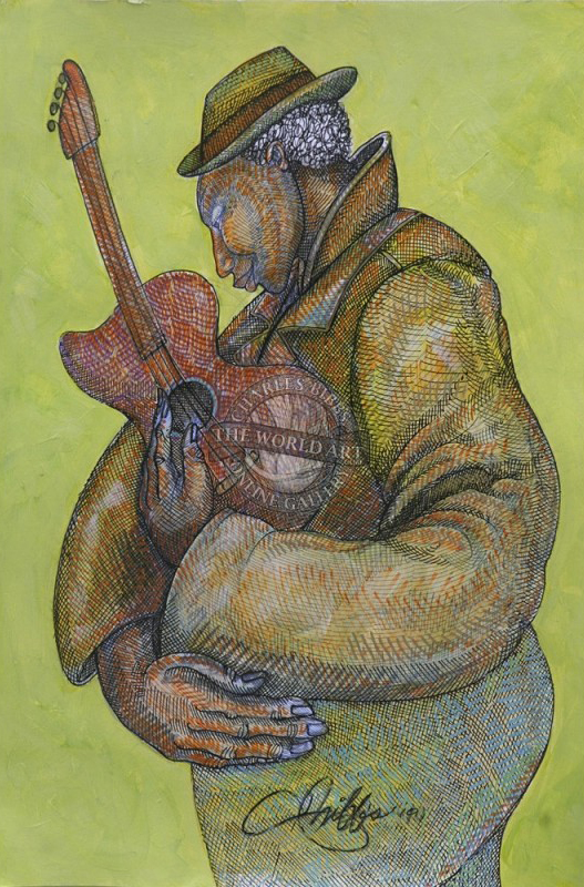 Charles Bibbs Artist Signed Hand Enhanced Ltd Edition:"Geetar Man 1"