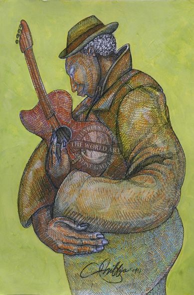 Charles Bibbs Artist Signed Hand Enhanced Ltd Edition:"Geetar Man 1"
