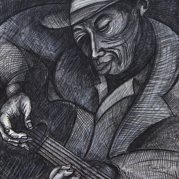 Charles Bibbs Artist Signed Limited Edition Giclee on Paper:"Mississippi Blues Man"