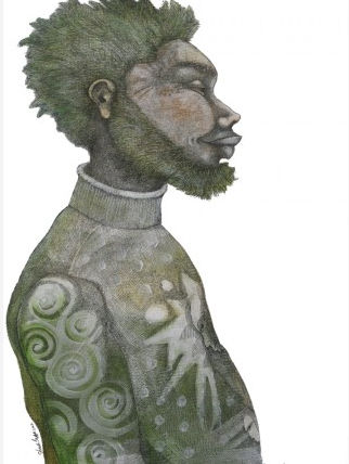 Charles Bibbs Artist Proof Limited Edition Giclee Print:"Man With Green Hair"