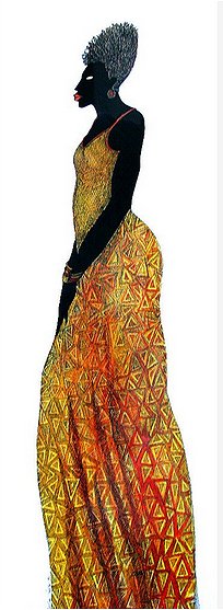 Charles Bibbs Hand Signed and Numbered Limited Edition Mixed Media Lithograph:"Ebony Series 1"