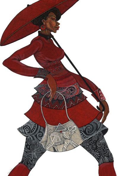 Charles Bibbs Artist Signed Limited Edition Giclee on Paper:"Red Umbrella II"