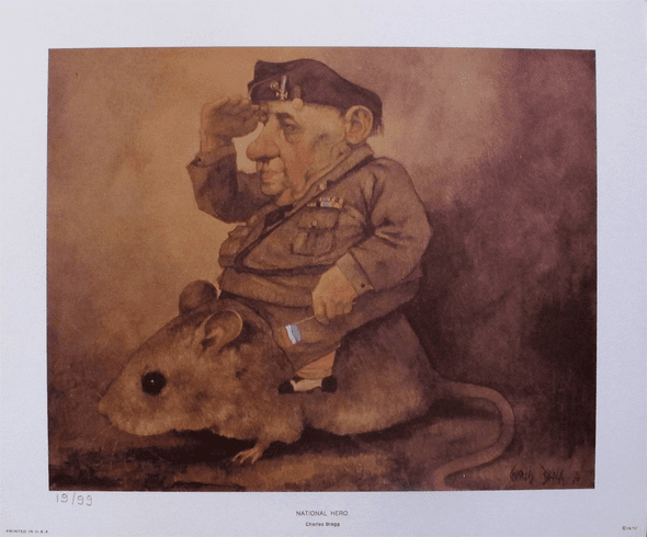 Charles Bragg Facsimile Signed 1970 Color Lithograph:"National Hero 1970"