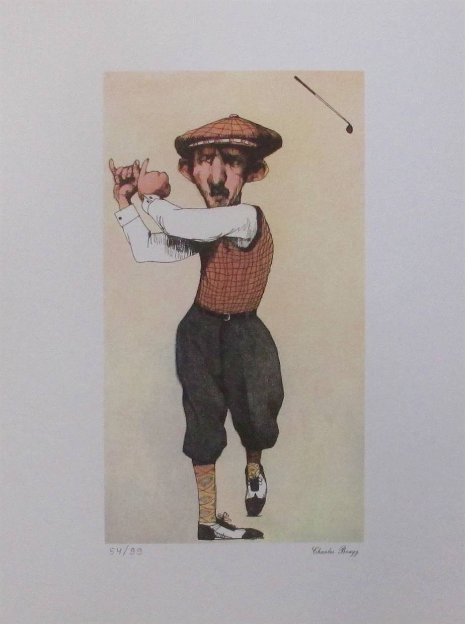 Charles Bragg Facsimile Signed Color Lithograph:"Golfer Golf"