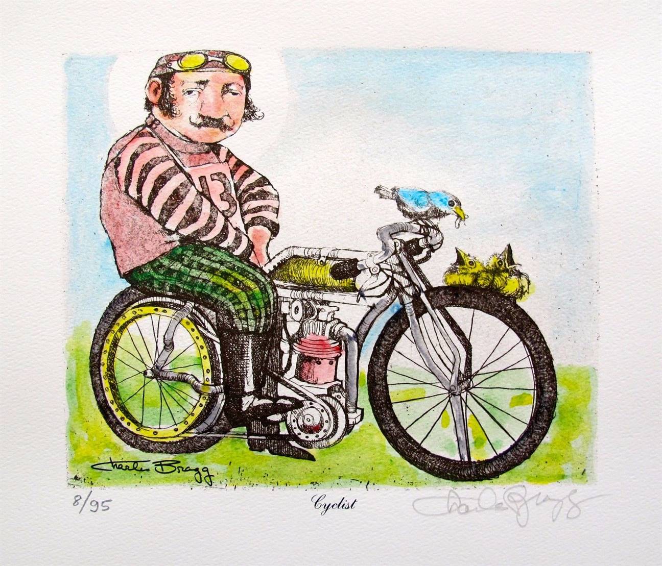 Charles Bragg Hand Signed Color Lithograph:"Cyclist"