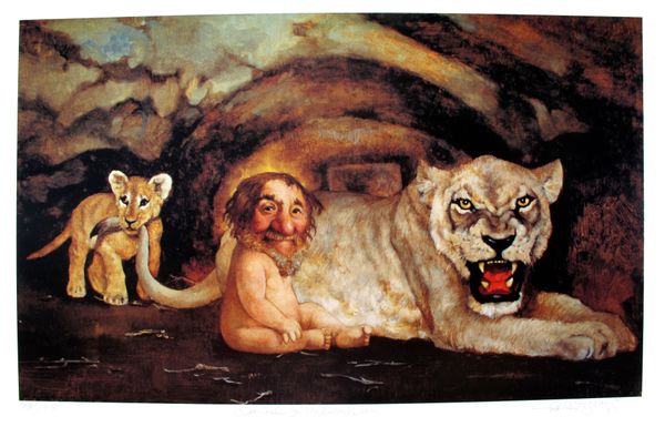 Charles Bragg Hand Signed Limited Edition Lithograph:"Daniel In The Lions Den"