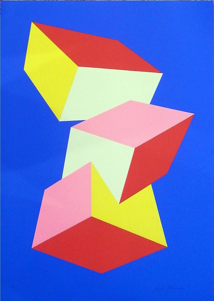 Charles Hinman Signed Limited Edition Hand Pulled Serigraph on Paper: "BLUE, ORANGE, PINK"
