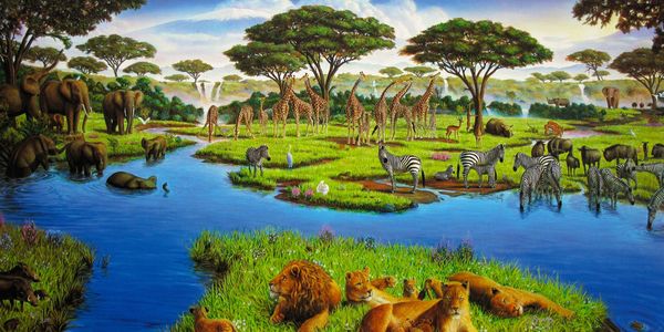Charles Lynn Bragg Hand Signed Limited Edition Giclee:"African Watering Hole"