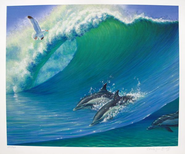 Charles Lynn Bragg Hand Signed Limited Edition Serigraph:"Swimming Dolphins"