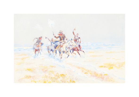 Charles Marion Russell Hand Numbered Limited Edition Print on Paper :"Cowboys on the Plains"