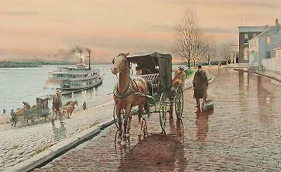 CHARLES PETERSON 26X19 Secondary Market Art: "EVENING AT THE LEVEE"