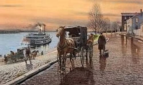 Charles Peterson Signed and Numbered Limited Edition  Lithograph: "Evening At The Levee"