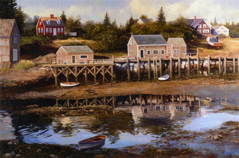 Charles Syvertsen Handsigned and Numbered Limited Edition Giclee on Canvas:"LOW TIDE, PORT CLYDE"