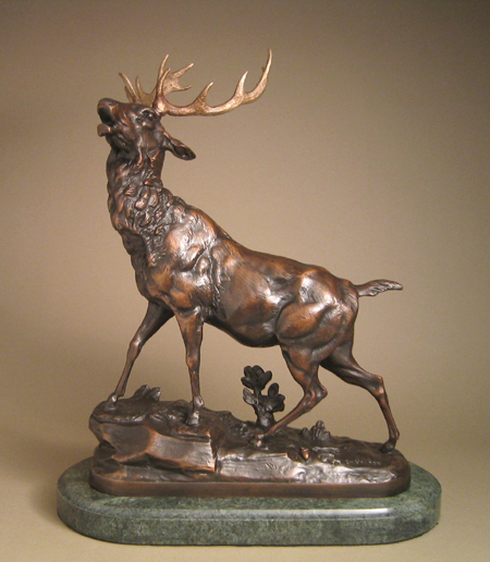 Charles Valton Handcrafted Solid Bronze Sculpture:"The Calling Stag"