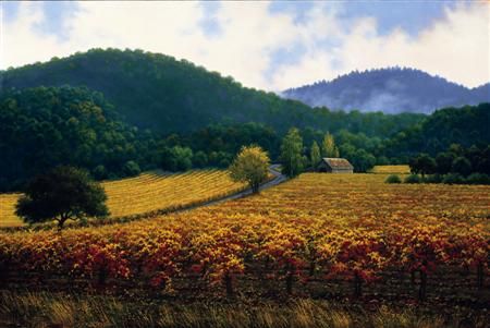 Charles White Handsigned and Numbered Limited Edition Canvas Giclee:"Autumn Vineyard"
