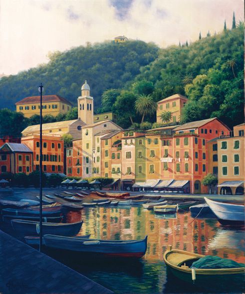 Charles White Handsigned & Numbered Limited Edition Giclee on Canvas:"Portofino Afternoon"