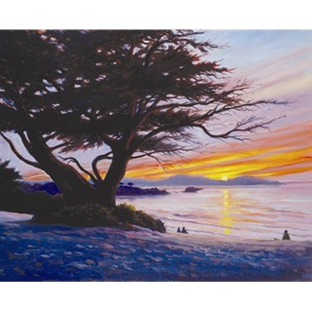 Charles White Limited Edition Giclee on Canvas:"Sunset at Carmel Beach"