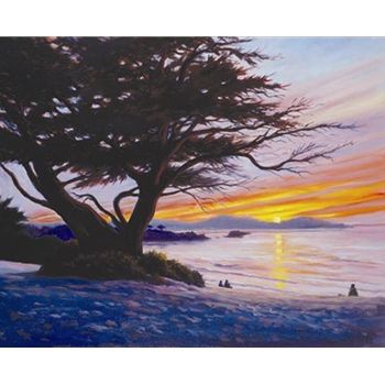 Charles White Limited Edition Giclee on Canvas:"Sunset at Carmel Beach"