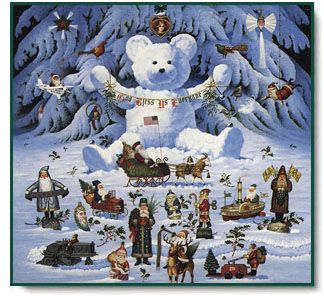 CHARLES WYSOCKI 20X20 Secondary Market Art: "JINGLE BELL TEDDY"