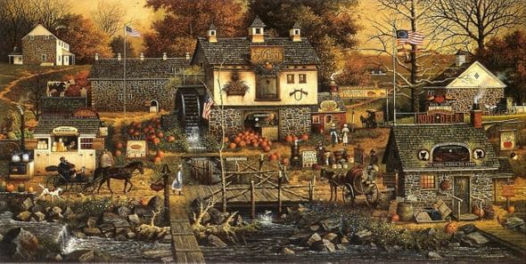 CHARLES WYSOCKI 21X42 Secondary Market Art: "OLDE BUCKS COUNTY"