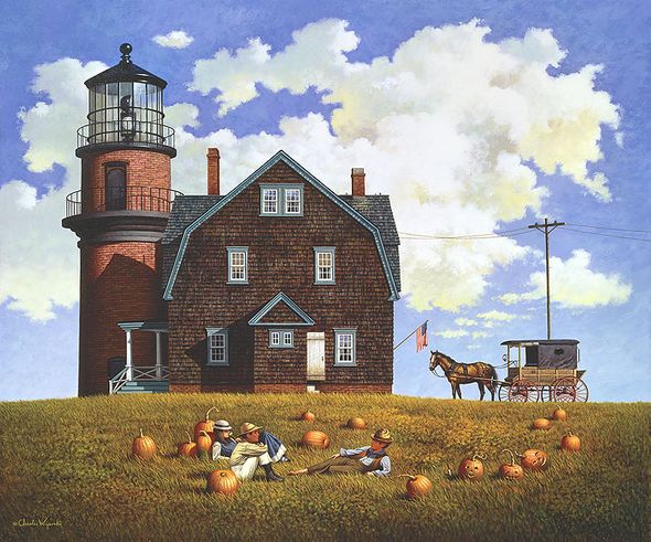 Charles Wysocki Anniversary Fine Art Open Edition Gicl&eacute;e Canvas:"Gay Head Light"