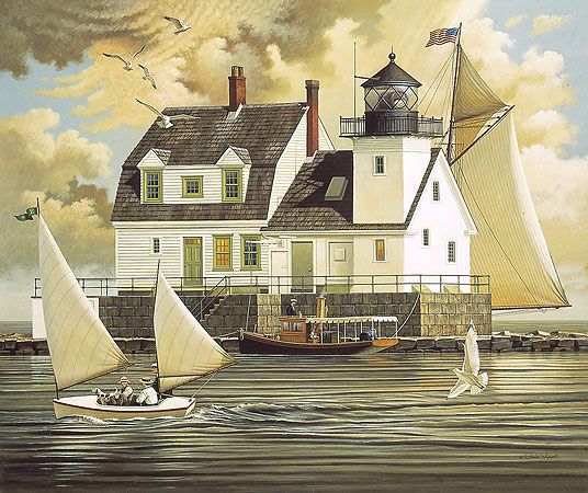 Charles Wysocki Fine Art Anniversary Gicl&eacute;e:"Rockland Breakwater Light - Canvas"