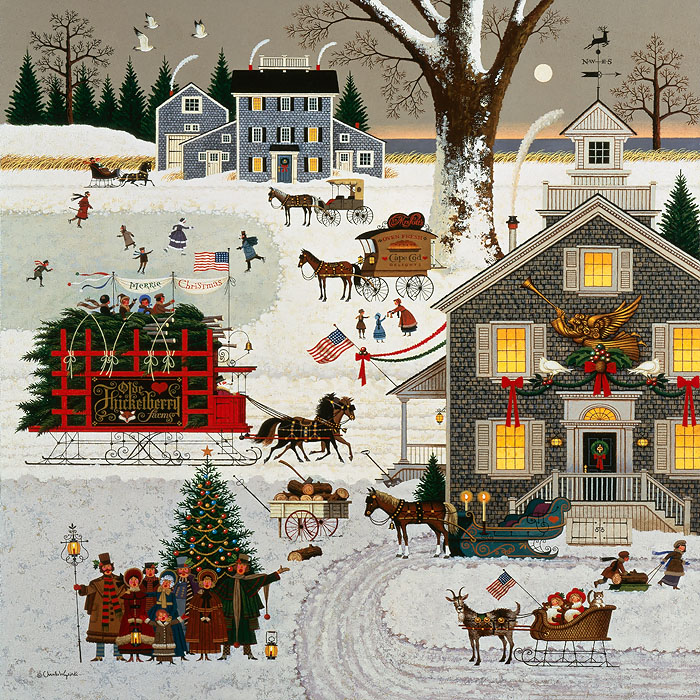Charles Wysocki Hand Numbered Limited Edition Gallery Wrap Canvas Giclee:"Cape Cod Christmas"