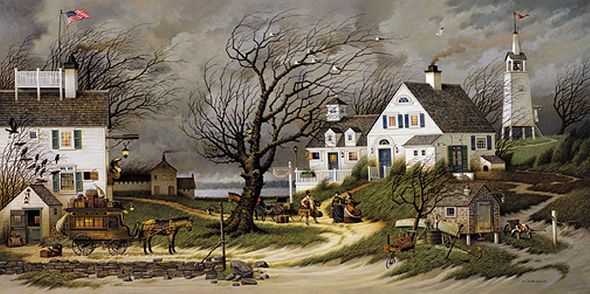 Charles Wysocki Handsigned and Numbered Limited Edition Canvas:"Checking in on Olde Martha's Vineyard-Canvas"