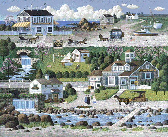 Charles Wysocki Handsigned and Numbered Limited Edition Canvas:"Crickethawk Harbor - Giclee on Canvas"