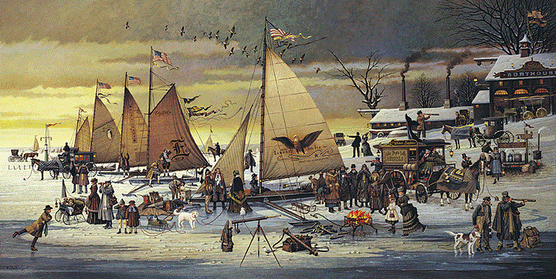 Charles Wysocki Handsigned and Numbered Limited Edition Canvas:"Ice Riders of Chesapeake Bay - Canvas"