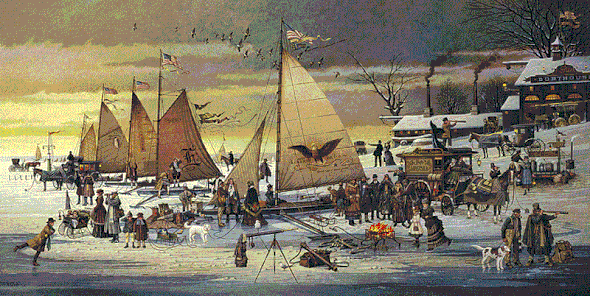 Charles Wysocki Handsigned and Numbered Limited Edition Canvas:"Ice Riders of Chesapeake Bay - Canvas"