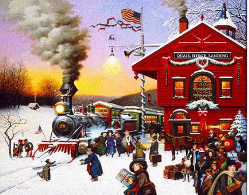Charles Wysocki Limited Edition Artist Signed Print:"Whistle Stop Christmas"