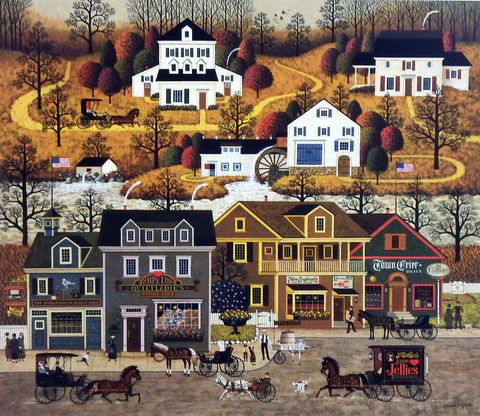 Charles Wysocki Print-Signed and Numbered:"Hawk River Hollow"