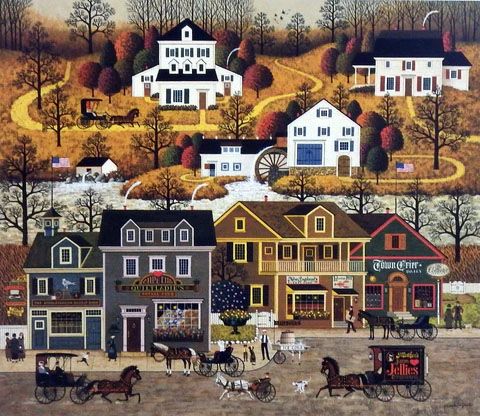 Charles Wysocki Print-Signed and Numbered:"Hawk River Hollow"