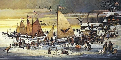 Charles Wysocki Signed and Numbered Limited Edition  Lithograph: "Ice Riders of Chesapeake Bay"