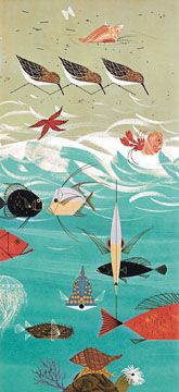 Charley Harper Estate Stamped and Numbered Limited Edition Giclee Print :"Beach Birds"