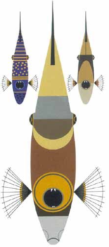 Charley Harper Estate Stamped and Numbered Limited Edition Giclee Print :"Triggerfish Trio"