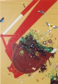 Charley Harper Estate Stamped and Numbered Limited Edition Serigraph on Paper:"Backhoesaurus"