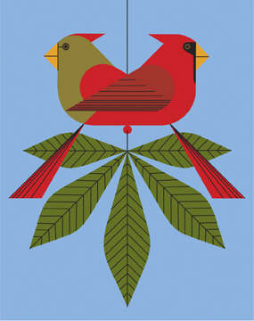Charley Harper Estate Stamped and Numbered Limited Edition Serigraph :"Cardinals Consorting"