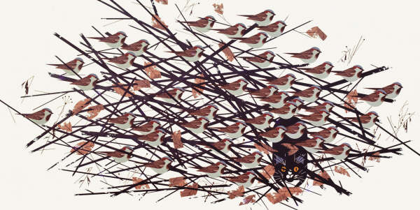 Charley Harper Limited Edition Giclee Print :"His Eyes are on the Sparrows"
