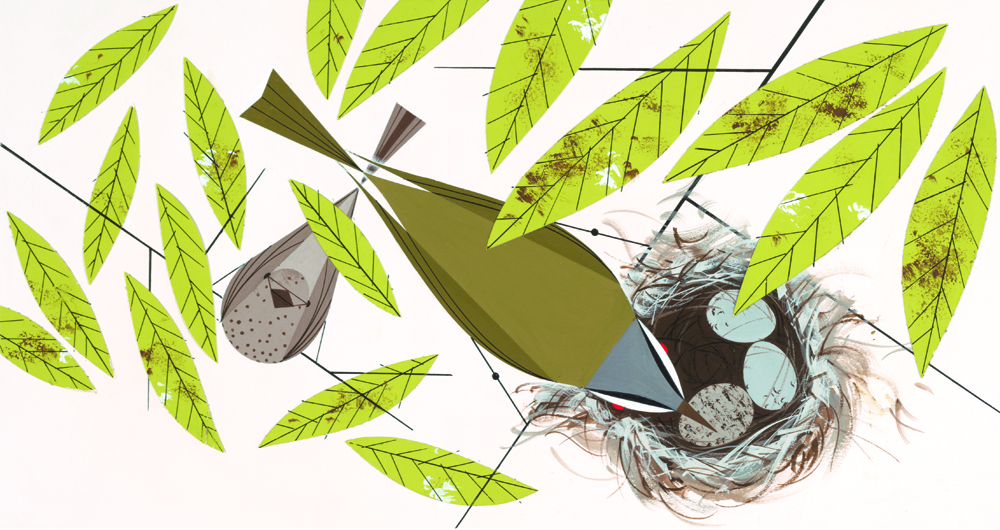 Charley Harper Open Edition Giclee on Paper:"Vigilant Vireos"